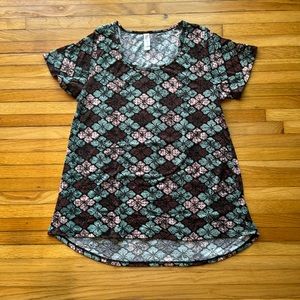 Lularoe Classic T Shirt. Size Medium. Black and pink and blue design.